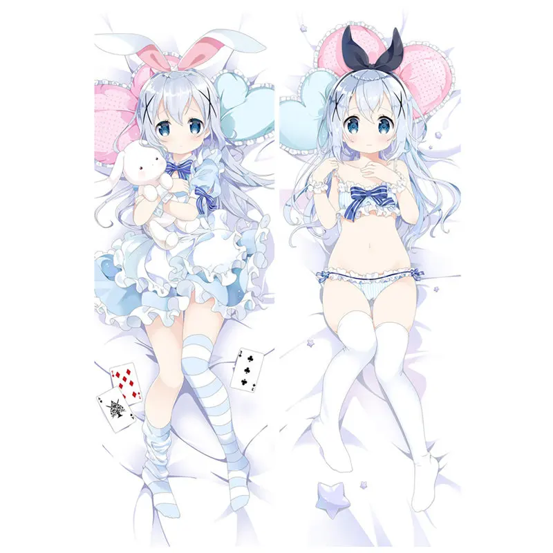 Peach skin Anime Go chuumon wa usagi desuka?Wonderful party pillow Covers case Sexy girl 3D Double-sided Bed Hugging Body pillowcase GM02 - Цвет: Peach skin
