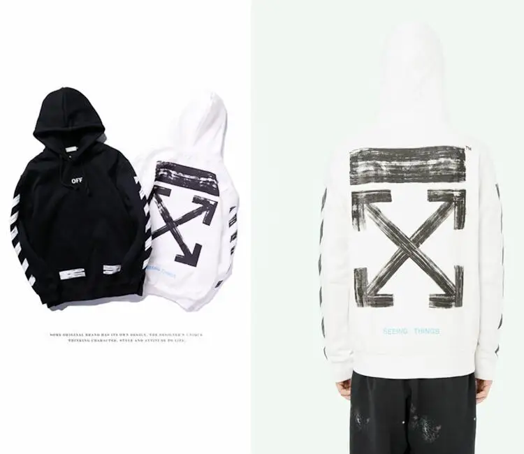 Off-White OW косая полоска граффити стрелы мужские парные модели Осень Зима хлопок Повседневная Свободная Толстовка с капюшоном куртка