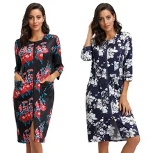 Zexxxy, женский шелковый халат, 3/4 рукав, вырез лодочкой, на молнии, одежда для сна, с принтом, szlafrok, ночная рубашка, халат, ночная рубашка для подружки невесты