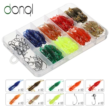 

DONQL 80pcs Wobbler Silicone Soft Fishing Bait Jigging Larva Lure + 20pcs Mix Hook With Box Swimbait Rubber Bait Set Tackle