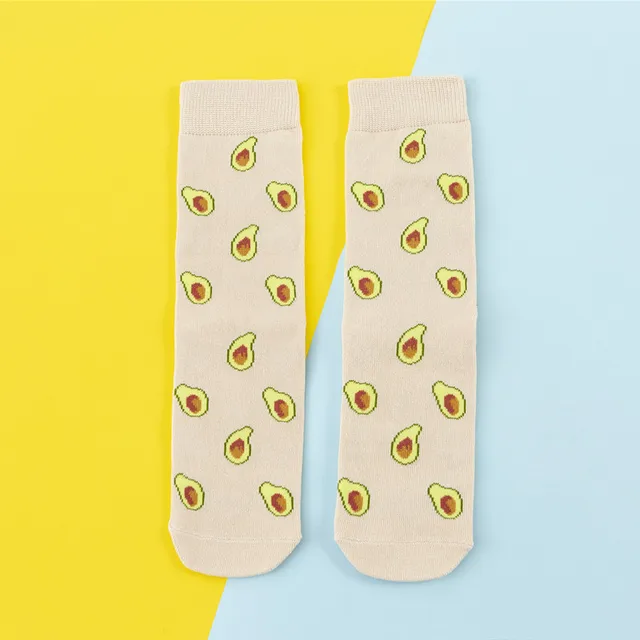Beer Women Socks Funny Cute Cartoon Fruits Banana Avocado Lemon Egg Cookie Donuts Food Happy Japanese Harajuku skateboard Socks Avocado socks