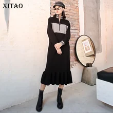 XITAO весенние вязаные платья с длинным рукавом на молнии со стоячим воротником, женское платье свободного кроя, модная трендовая Женская одежда, повседневная одежда GCC3157