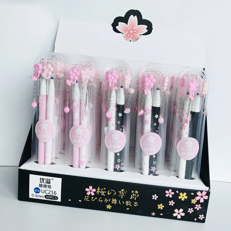 

1 set 2pcs 0.5mm Blue Ink Romantic Sakura Floral Erasable Gel Pen Rollerball Pen School Office Supply Student Stationery