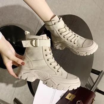 

New Fashion Women's Shoes Spring Autumn Booties Lace Up Woman Flat Heel Round Toe Rock Lolita Rubber Ladies Ankle boots