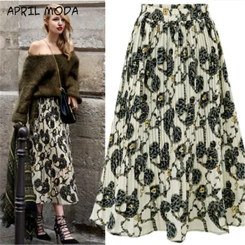 

Floral Chiffon Skirt Folded Skirts Casual Fashion Mid-Length Printed A Word Big Swing Falda 2020 Summer New