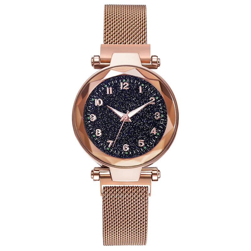 

2020 new women's watch simple fashion starry sky alloy case suction stone iron mesh belt multi-color glass mirror wild watch