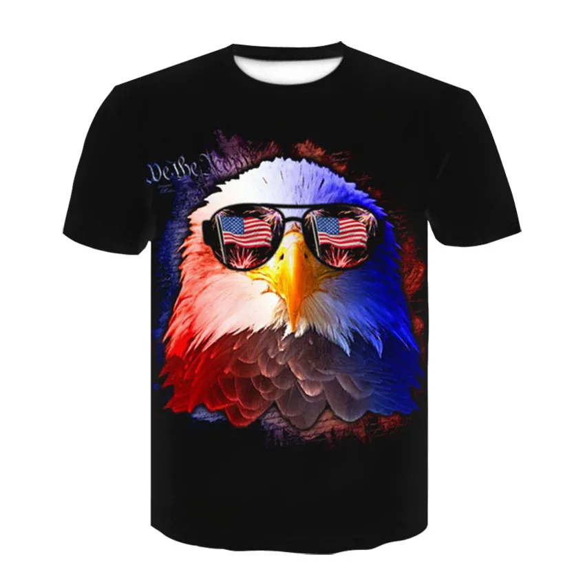 2021 summer new products popular 3D short-sleeved cool glasses eagle print men's T-shirt hip-hop fashion breathable T-sh | Мужская