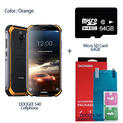 Add 64GB SD Card DOOGEE S40 4 GNetwork прочный мобильный телефон 5,5 дюймов дисплей 4650 мАч MT6739 четырехъядерный 3 ГБ ОЗУ 32 Гб ПЗУ Android 9,0 8.0MP IP68/IP69K - Цвет: Add 64GB SD Card
