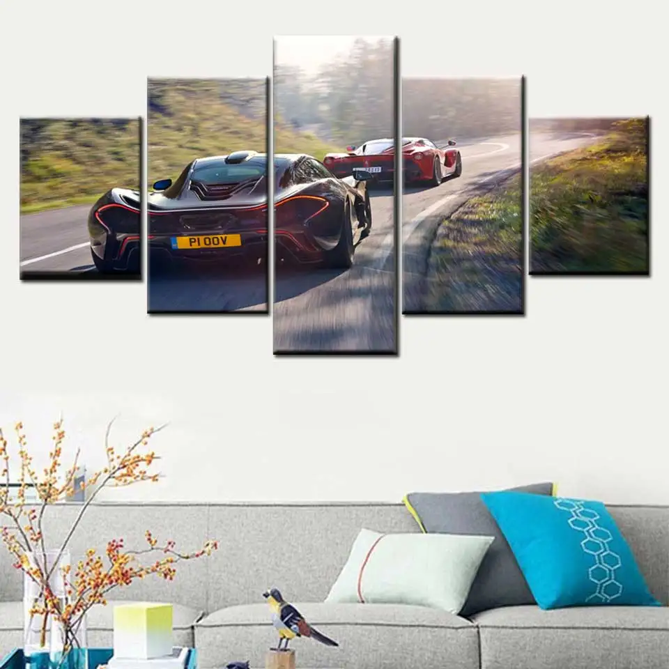 HD печать 5 картин черный и McLaren P1 красный спортивный автомобиль холст картина