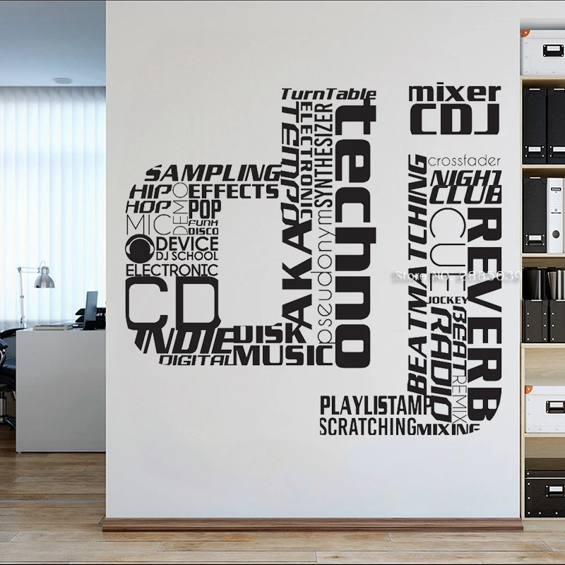 Dj Wall Art Music Sticker Vinyl Funky Party Phase Decoration Decal American Words Sign Mural Lettering Stickers LC1660 | Дом и сад