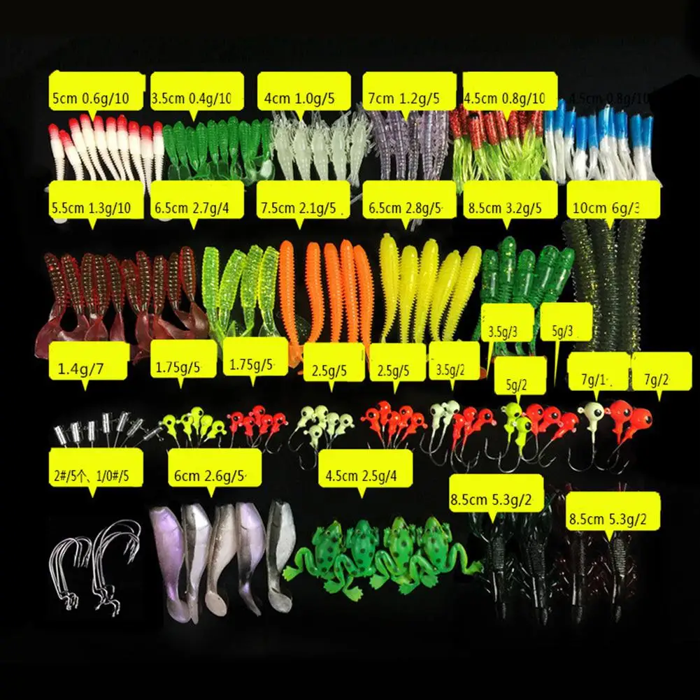 Conjunto de Isca de Silicone Acessórios de Pesca Macia Pesca Equipamento Macio Sem-fim Camarão Carpa Mar 5 Conjunto de isca macia mar pesca equipamento