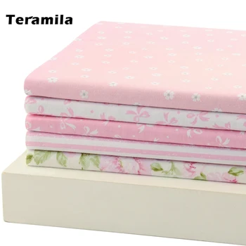 Teramila Cotton Fabric 5 Pcs 40cm 50cm Pink For Sewing Fat Quarter Quilting Patchwork Tissue Tilda