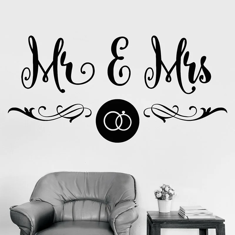 Art Word Wall Decal Mr Mrs Wedding Salon Boutique Bedroom Home Design Decor Door Window Vinyl Sticker Couple Love Wallpaper E719 | Дом и сад