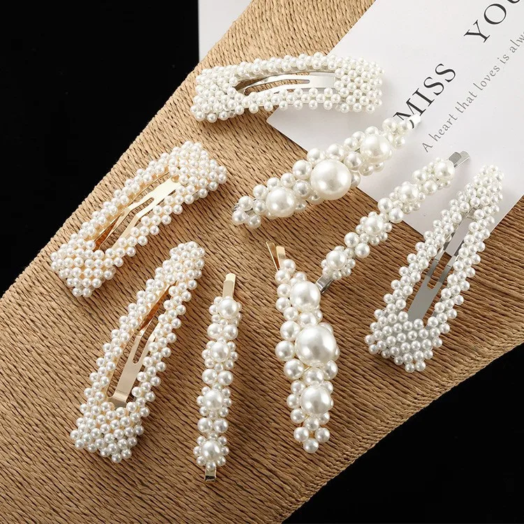

Full pearls Hair Clips for Women Fashion Sweet Imitation Korean Style Hairpins Alloy BB Hairgrip Girls Hair Accessories