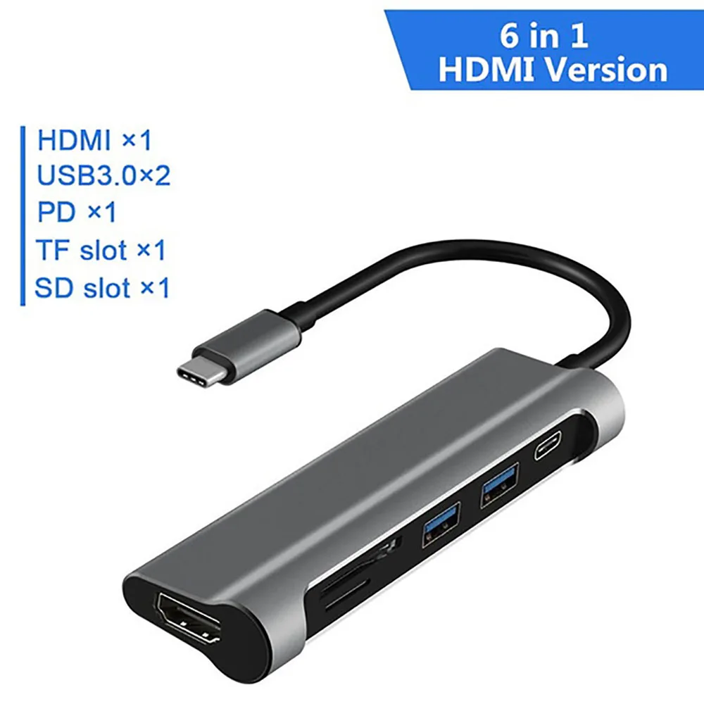 6IN1 FSU USB C концентратор с HDMI RJ45 PD зарядное устройство кардридер USB 3,0 адаптер usb-хаб для Macbook Pro Аксессуары Мульти USB 3,0 type C концентратор - Цвет: 6IN1