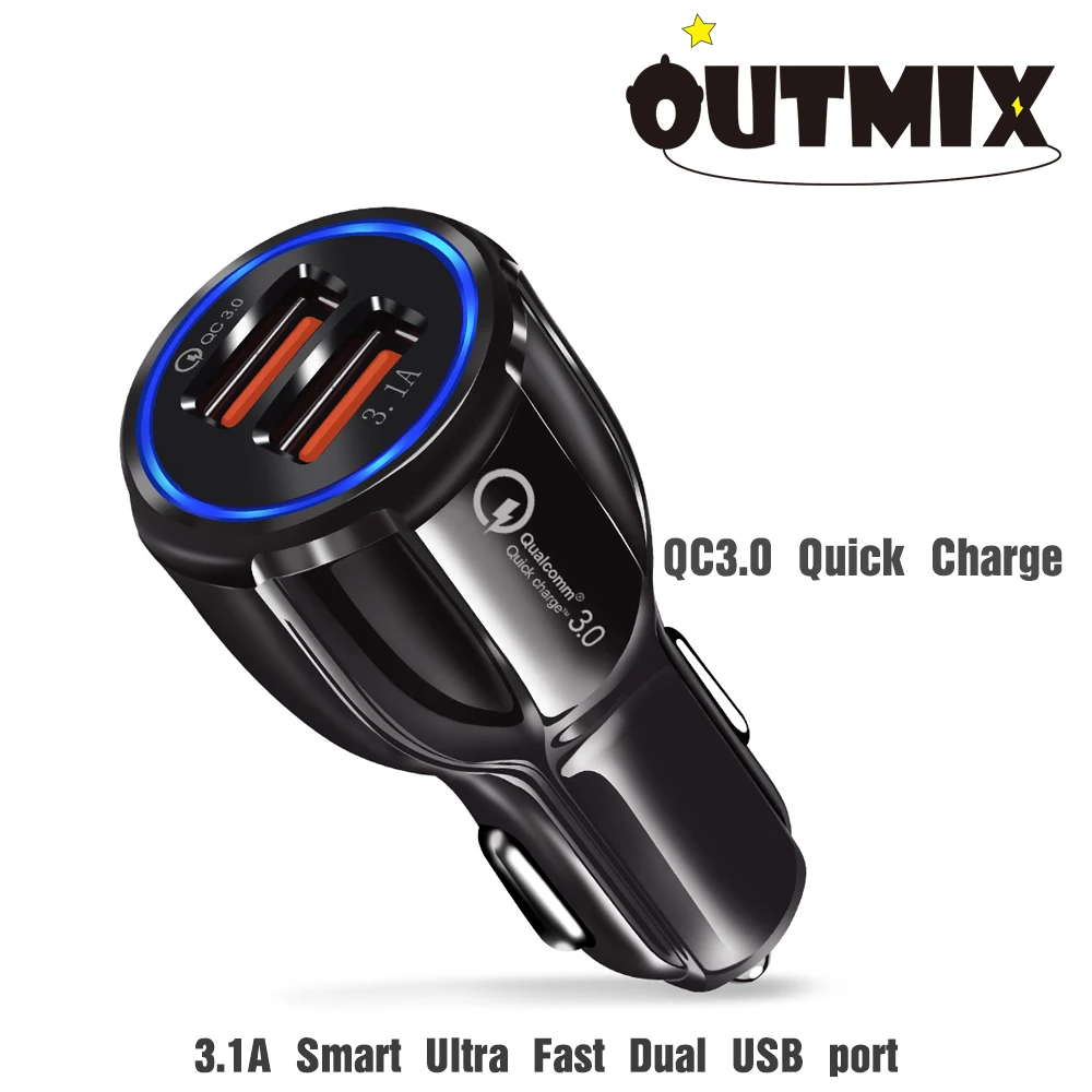 

OUTMIX Car Charger Quick Charge QC 3.0 Universal Dual USB Fast Charging For iPhone Samsung Huawei Xiaomi Fast Phone Charger