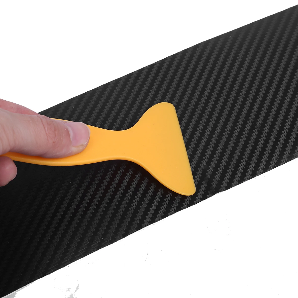 3D Black Carbon Fiber Style Trunk Sill Plate Sticker Car Rear Door Step Decoration Cover Decal With Scraper