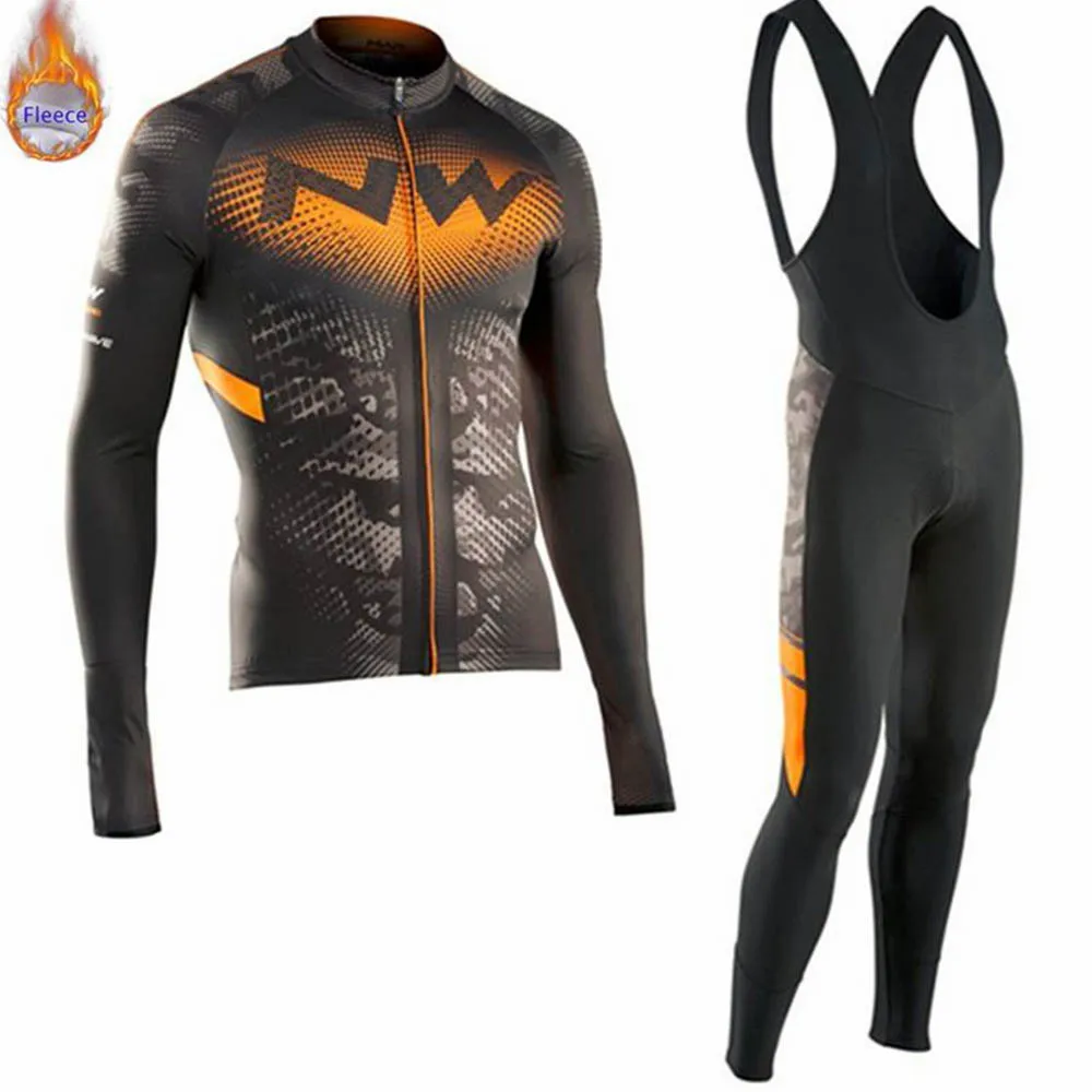 

NW Northwave Cycling Jersey Winter Thermal Fleece Long Sleeve Set 9D Bib Pants Maillot Ropa ciclismo Hombre MTB Bicycle Clothing
