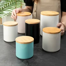 500ML 800ML 1900ML Large Capacity Ceramic Food Storage Containers Coffee Storage Bottle with Wood Lid Kitchen Storage Container