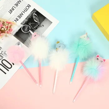 

10PCS Korean Cute Cartoon Animal Hair Ball Pen Students Creative Craft Gift Plush Pen Support Customized