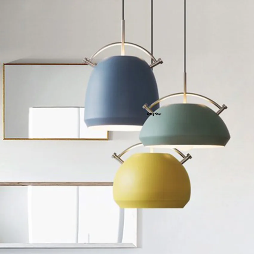 Nordic LED Iron Art Colorful Macaron Pendant Lights Lighting Modern Living Room Bedroom Bedside Loft Aisle Decor Light Fixtures