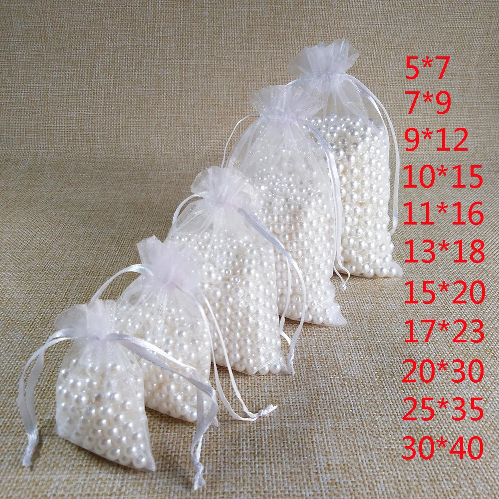 100pcs/lot 5x7 7x9 9x12CM Organza Bags Wedding Party Christmas Decoration Drawstring Gift Bag Pouch Jewelry Packaging Bags