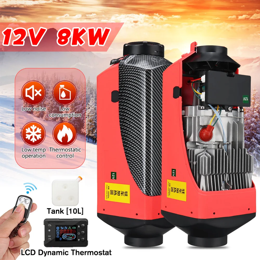 Comprar Todo en uno 8000W Mini calentador de aire diésel 8KW 12V un agujero calentador de coche para camiones casas de Motor barcos Bus LCD interruptor botón remoto