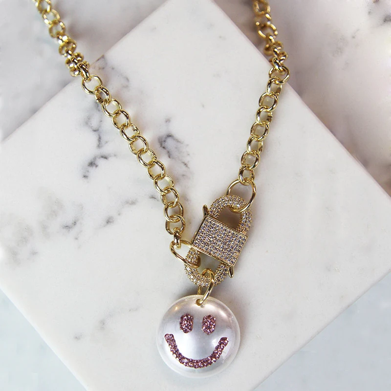 Iced Out Paved Rhinestones Hip Hop CZ Necklaces &amp Pendant Bling Cubic Zirconia For Men Women Jewelry smile smiley face necklace |
