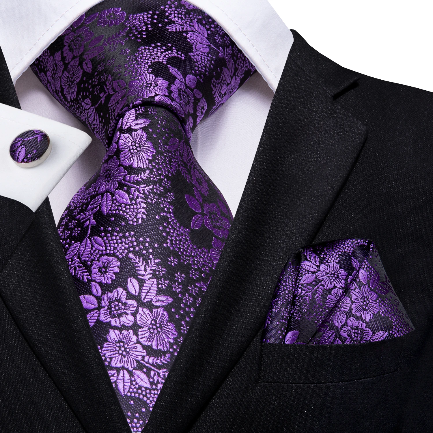 Hi-Tie Luxury Silk Purple Paisley Floral Wedding Ties for Men Hanky Cufflinks Gift Nicktie Set Fashion Design Business Mens Ties