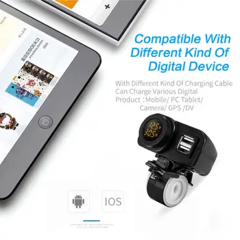 

Motorcycle Dual USB Charger Voltmeter Thermometer for Cell Phones/Tablets/GPS