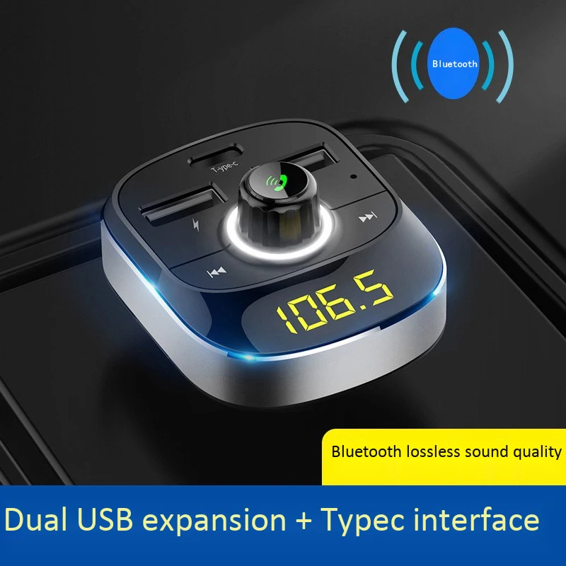 Bluetooth Handsfree Kit type-C Usb Автомобильное зарядное устройство fm-передатчик радио Tf карта музыкальный MP3-плеер беспроводной Hands-Free автомобильный комплект(серебро