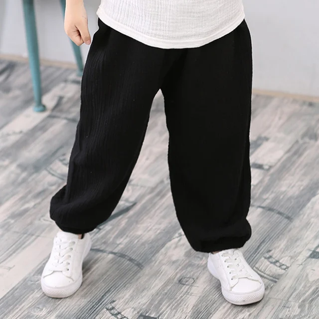 2-7 Yrs Linen Pleated 2021 Baby Boys Girls Summer Cotton Harem Baggy Pants Kids Clothes Children Sweatpants Trousers Breathable 5