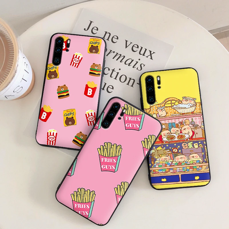Luxury Case For Huawei Y6 Y7 2018 Y9 Prime Mate 10 20 Pro Nova2 3 4 Lite Nova 2i 3i 5i Cover Cartoon fries burgers pizza | Мобильные