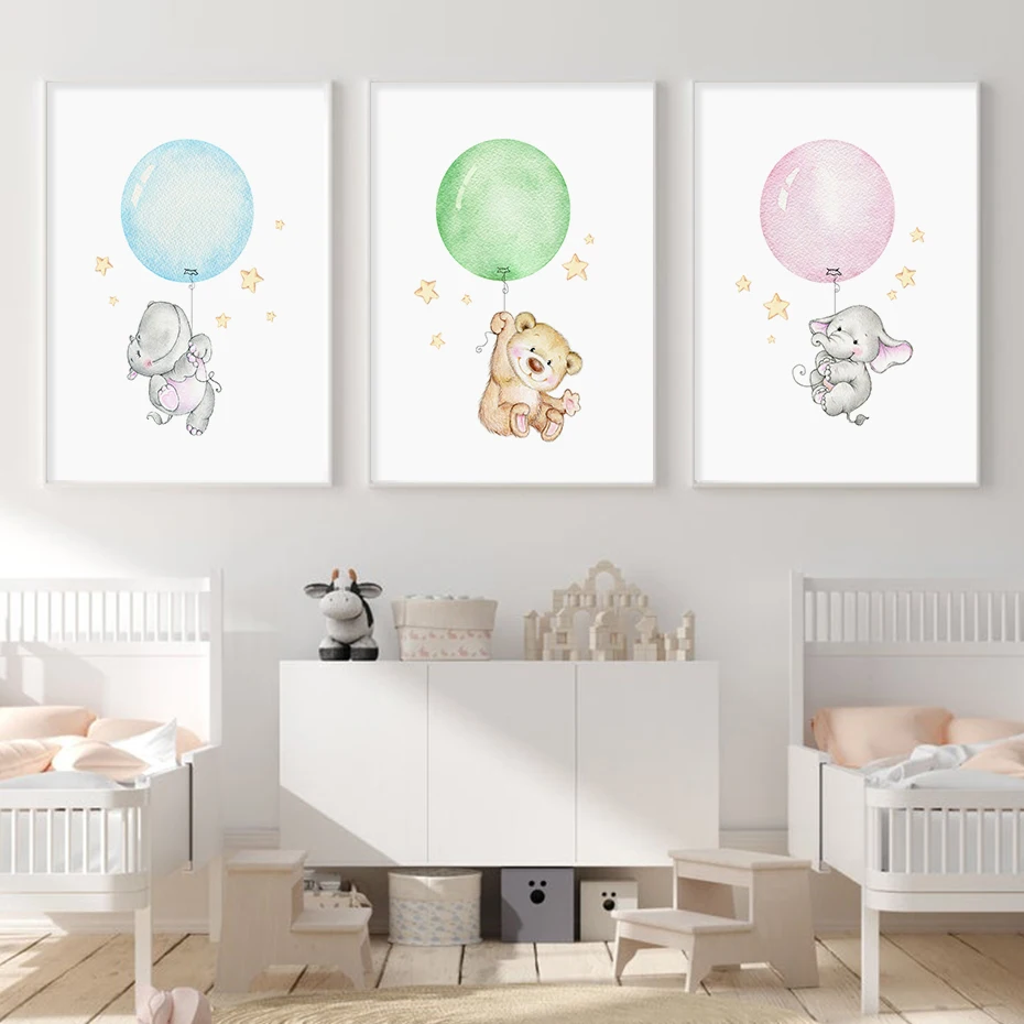 Funny Animal Balloon Oil Painting Art Picture Poster Living Room Bedroom Decor 