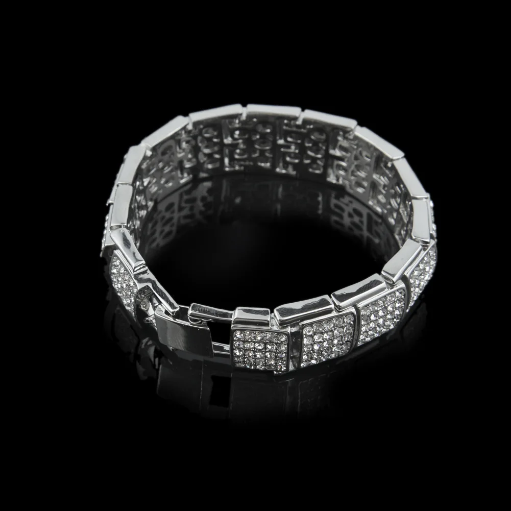 Iced out квадратный микро проложить Циркон браслет хип хоп мужской Шарм Золотая серебряная цепь