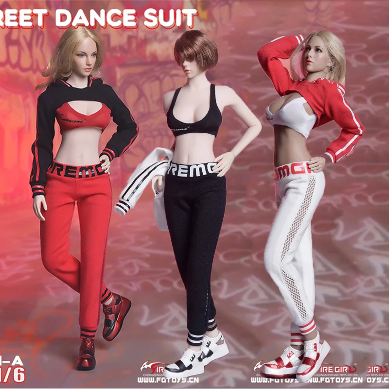 Fire Girl Toys 1/6 Red & White Women Street Dance Figure Outfit #059B 
