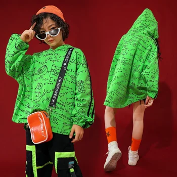 

Fashion Jazz Dance Costumes Hiphop Street Dance Rave Outfit Kids Green Stage Performance Clothing Printing Practice Wear DC3091
