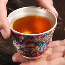 Цзиндэчжэнь, керамическая эмалированная цветная чайная чашка, Стерлинговое серебро 999, настоящий кунг-фу лайнер, серебро, домашний кунг-фу, зеленый чай, Улун, чайная посуда