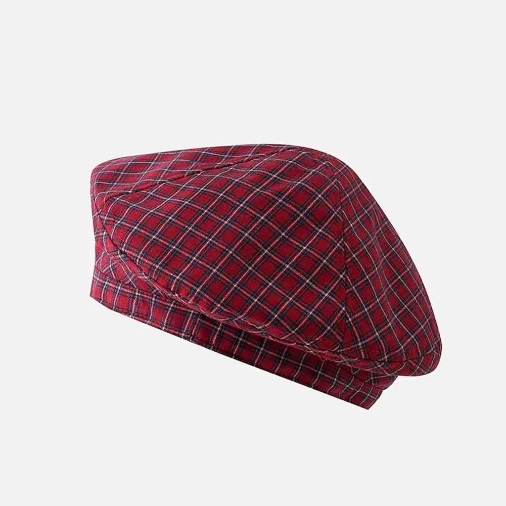 wine red Studyset Женский Ретро стиль Тонкий Универсальный плед Печать берет живописца шапка высокого качества шляпа берет Керлинг край - Цвет: wine red