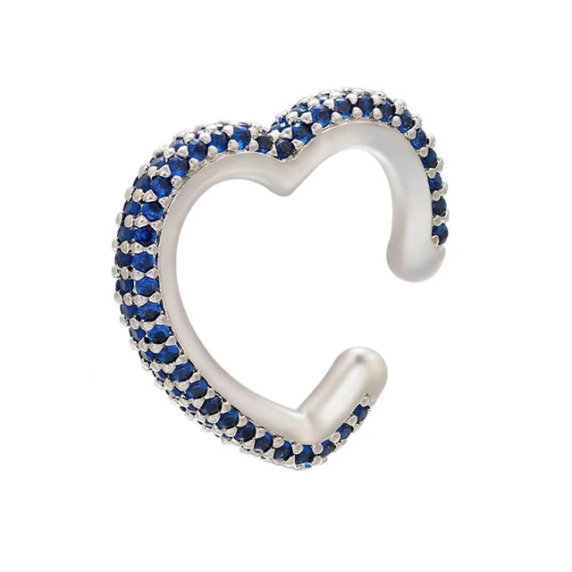 ZHUKOU 1piece 2020 CZ heart Crystal Ear Cuff Earring Fake piercing clips on earrings for women gold/silver color ear Clip VE132 silver blue