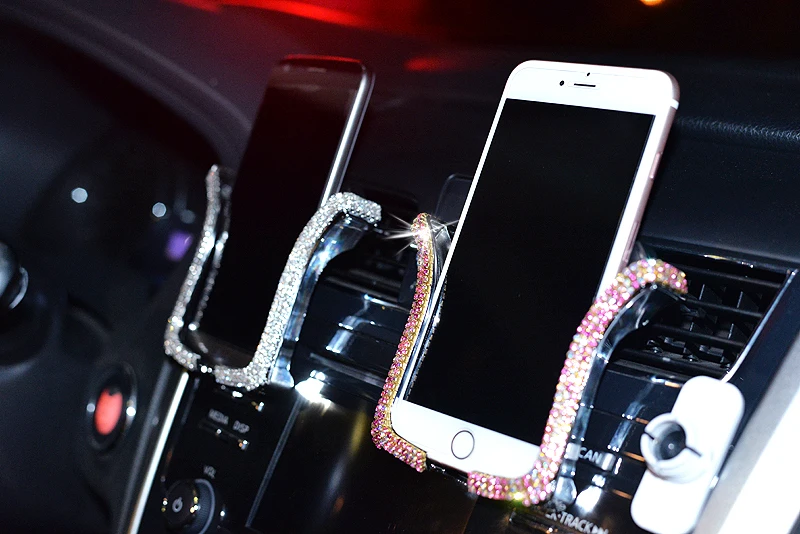 1Pcs Fashion Universal Car Phone Holder Crystal Rhinestone Car Air Vent Mount Clip Cell Car Phone Holder