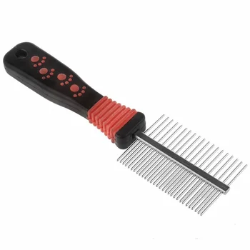 

Dog Cat Pet Metal Handle Double Side Teeth Brush Grooming Comb Rake Tool Red&Black