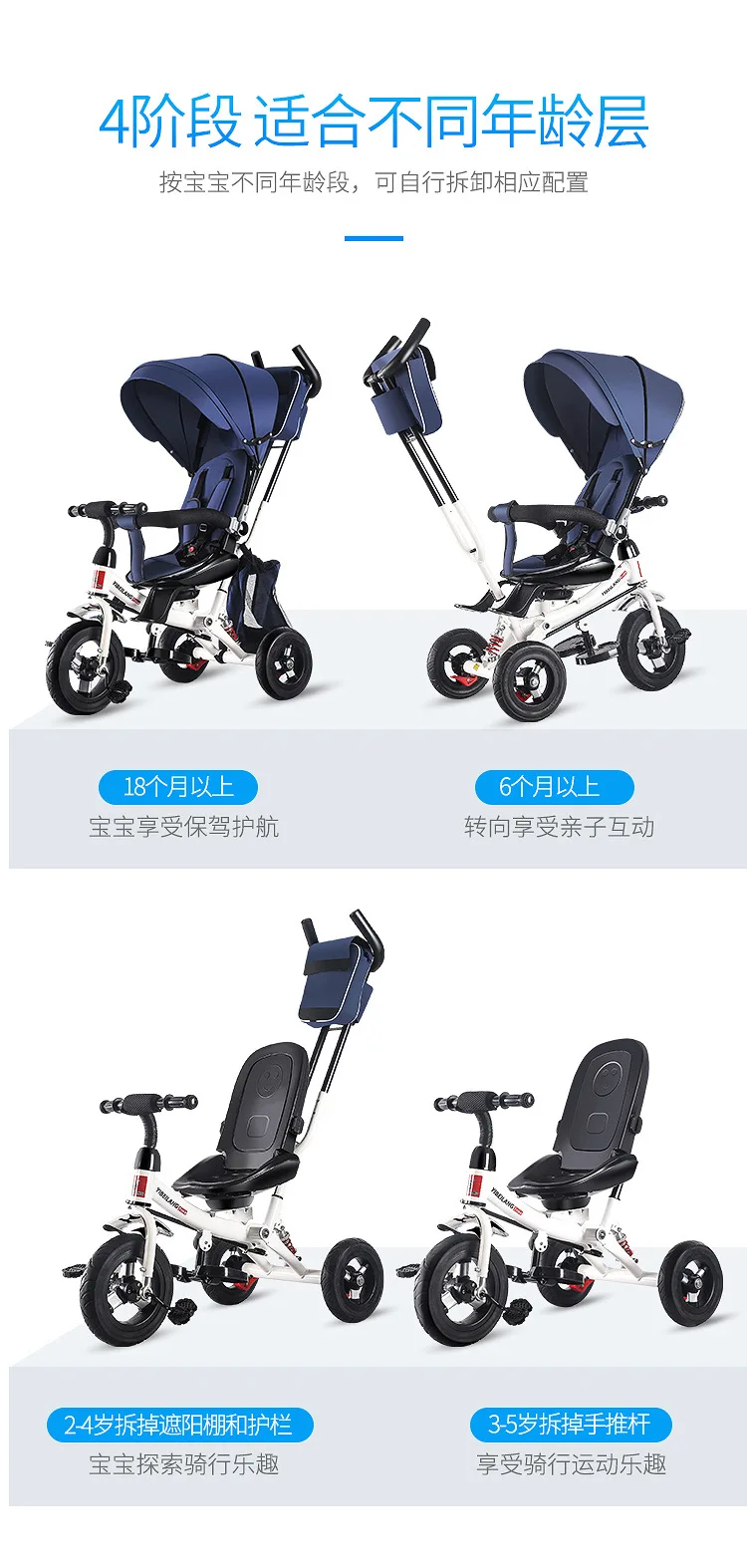 Детская трехколесная коляска с тентом, амортизационная подушка для сиденья, вращающаяся на 180 градусов, на спинку стула, на колесиках для малышей, детей, велосипедов