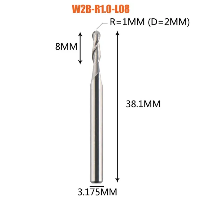 Dreanique 1pc Carbide Ball Nose End Milling Cutter 2 Flutes R0.5R4.0