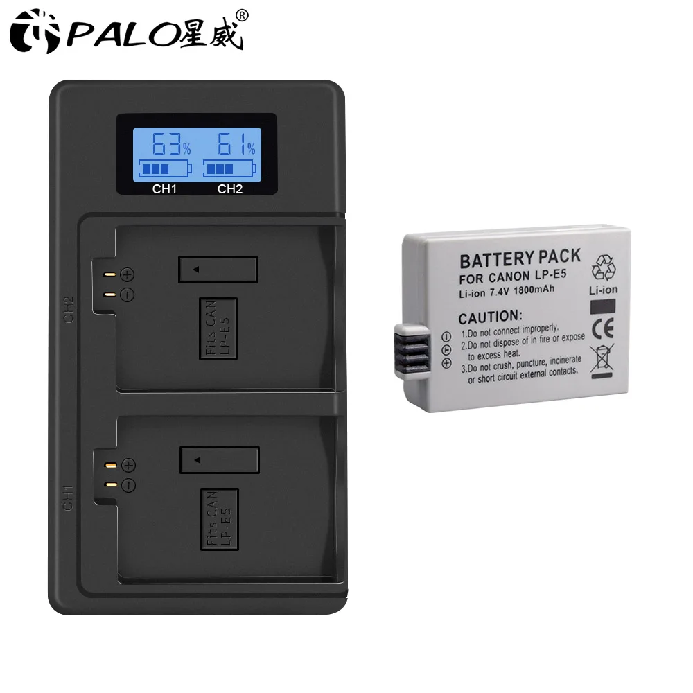 PALO 7,4 V 1800mAh LP-E5 LP E5 LPE5 Цифровая камера Литий-ионная батарея для Canon Eos 450D 500D 1000D Kiss X3 Kiss F Rebel Xsi - Цвет: 1pcs and charger