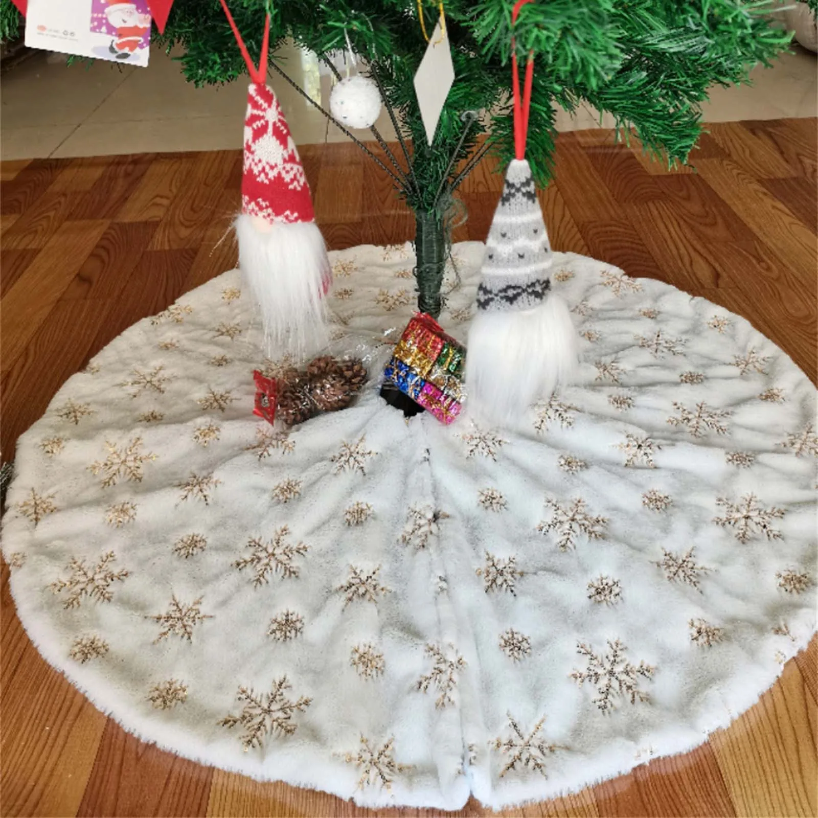 MaylFre Lana Falda del árbol De Navidad De La Nieve Decoración Felpa Artificial del árbol De Navidad De La Falda-Blanco 