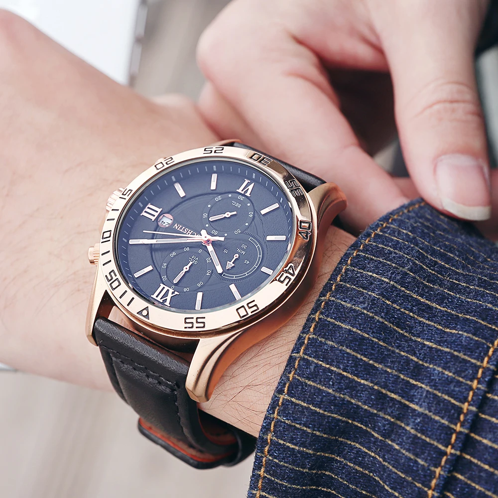 2023 Mens Watches OCHSTIN Men Quartz Wristwatches Retro Pilot Chronograph Clocks Waterproof Leather Automatic Date Watch For Men