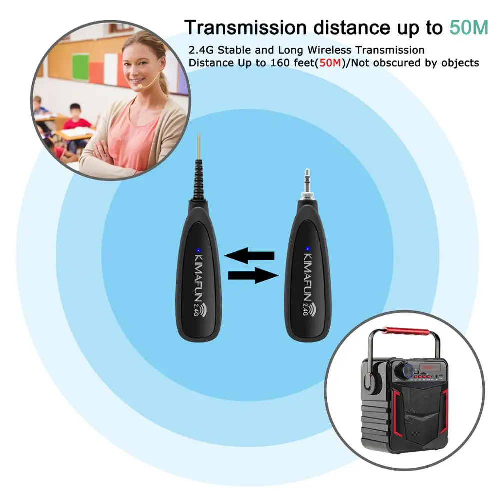 Microfone sem Fio Fone de Ouvido Transmissor com Microfone Kimafun Alto-falante Transmissão Duplo Megafone Mic 2.4g 30-50m - Image 3