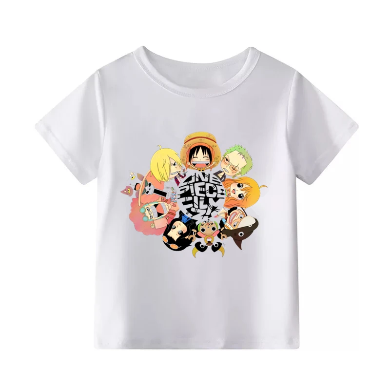 B Luffy T shirt Casual Cotton One Piece Tshirt Homme O neck Streetwear Kids t-shirt Boys clothes anime Summer top tees - Color: B