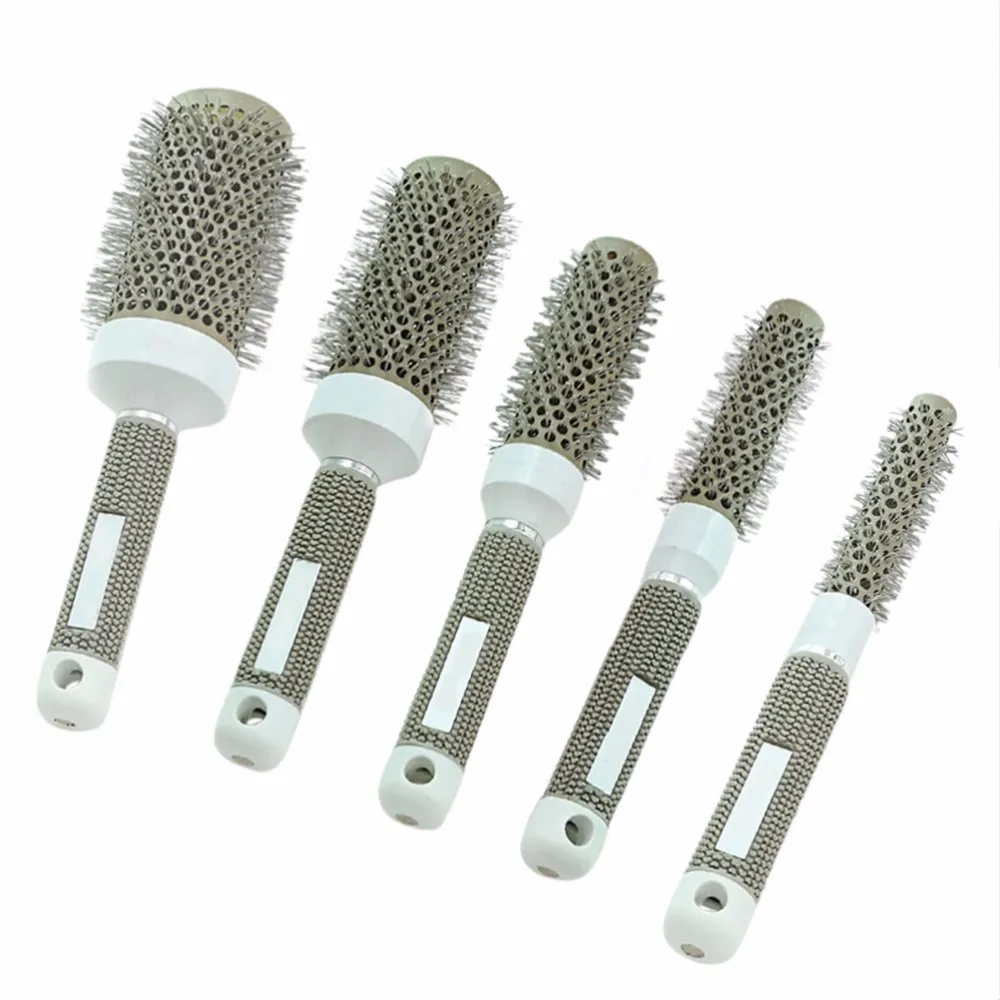 5 Sizes Gray Ceramic Ionic Comb High Temperature Resistant Round Combs Iron Radial Brushes Curly Hairbrush Hair Salon Tool Hot